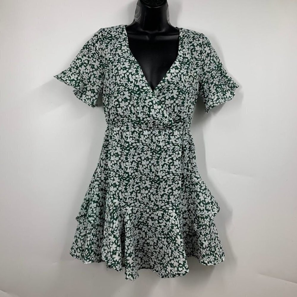 Princess Polly Women's Dark Green Floral Print Mini Dress Size 2